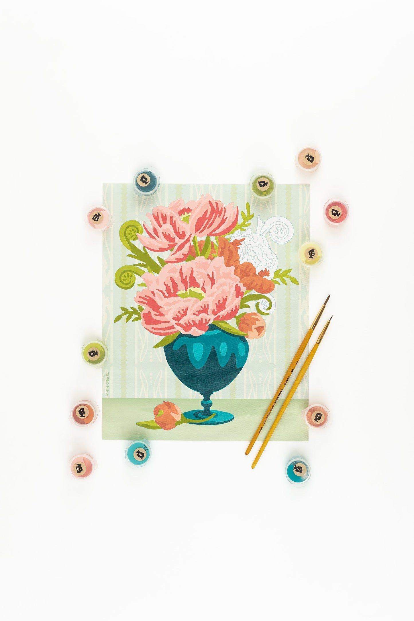 Peonies in Vase (wallpaper background) | 8x10 paint-by-number kit